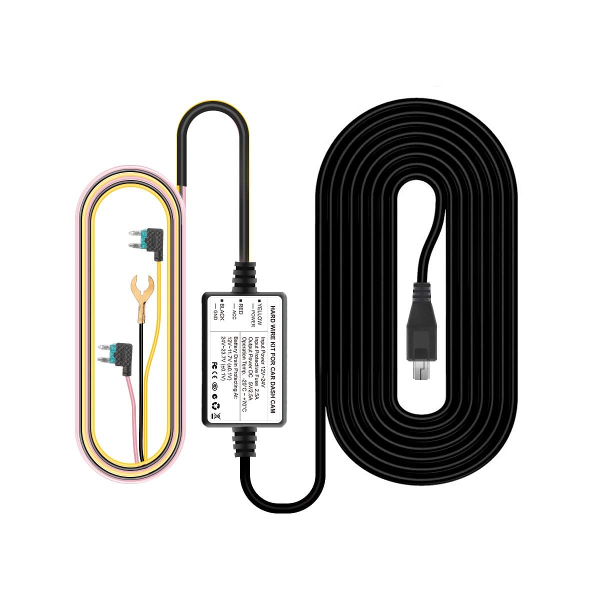 Zerogogo Dash Cam Mini USB Hardwire Kit 11.5ft 12V-24V to 5V Cable Kits for R1 Dash Camera to Record with Intelligent Parking Guard