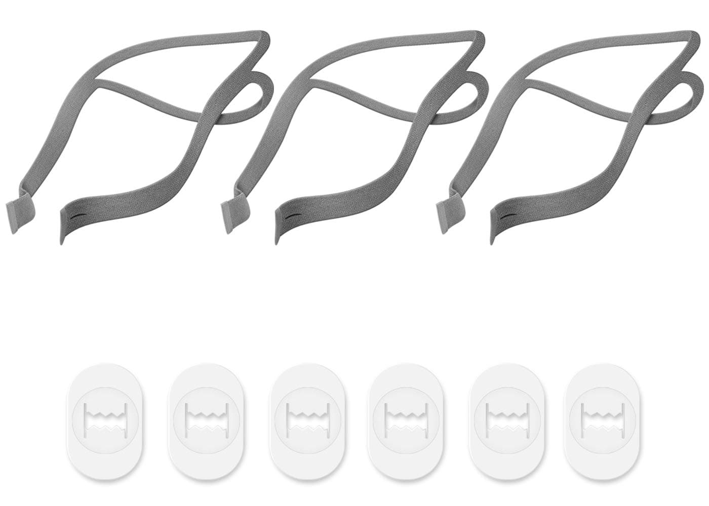 3 Pack CPAP Headgear Compatible with ResMed Airfit P10 Nasal Pillow CPAP Mask Straps Included 3 Super Elastic Straps and 6 Adjustment Clips(Grey)