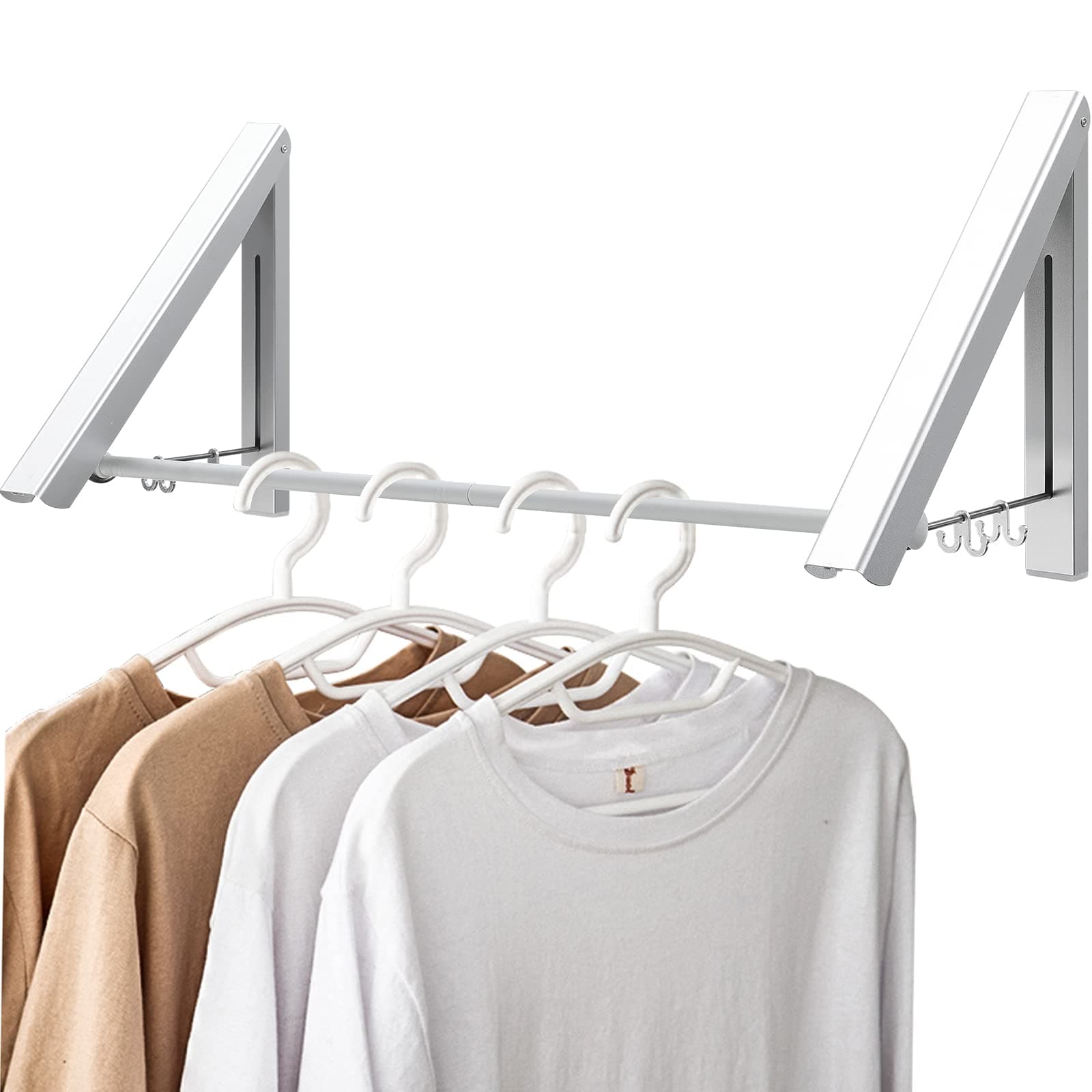 Clothes Drying Rack Folding Indoor with 80cm Rod, Wall Mounted Foldable Clothes Hanger for Laundry Room, Collapsible Small Laundry Drying Rack for Dryer Room Closet Organization (2 Pack, Silver)