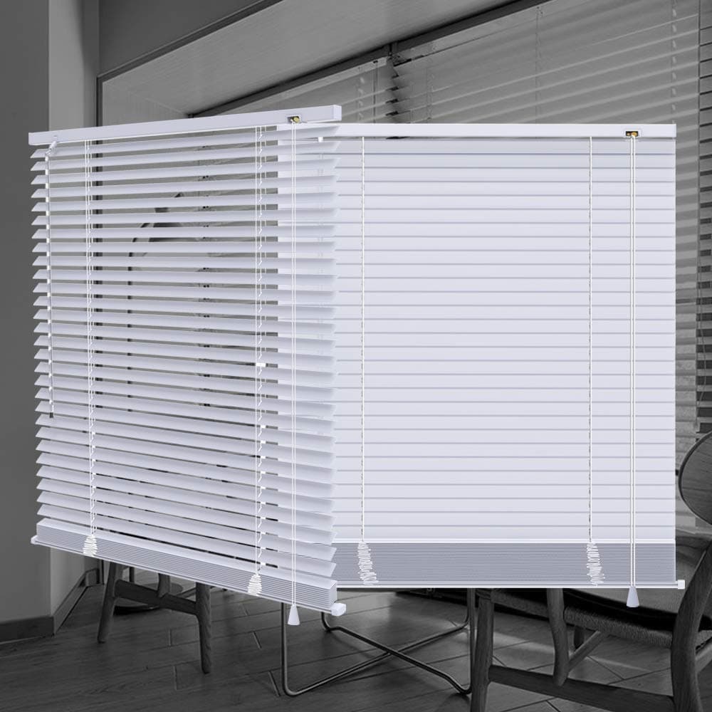 SEEYE Horizontal Venetian Slat Light Filtering Mini Window Blinds Cellular Shade Anti-UV Aluminum 44” W x 64” L,White
