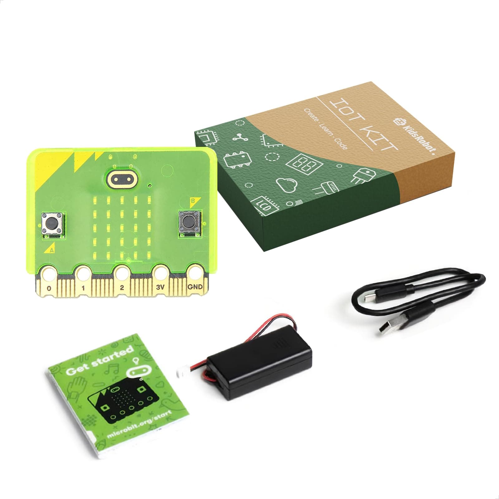 Kidsrobot Microbit V2 Starter Kit with Frosted Protective Case, Built-in Speaker and Microphone (Official BBC Micro:bit v2.21 Board Included)
