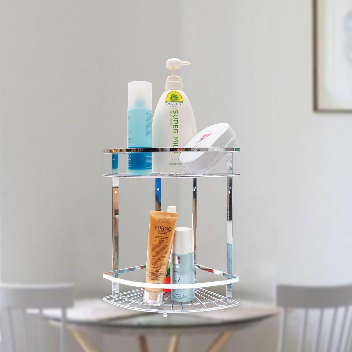 2 Tier Corner Shelf, Wall Mounted Bathroom Shower Caddy Soap Shampoo Holder by LivingAid