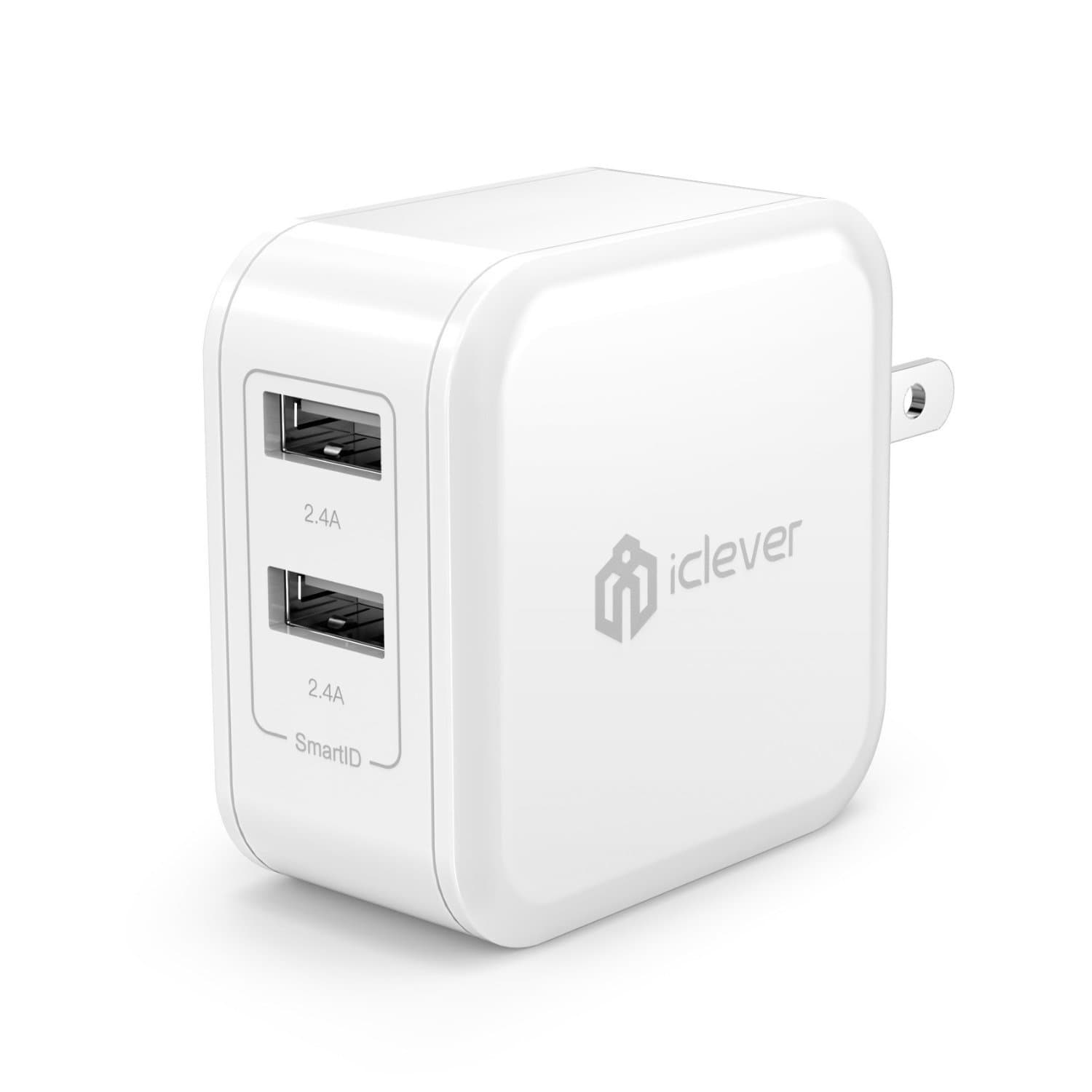 iClever BoostCube 2nd Generation 24W Dual USB Wall Charger with SmartID Technology, Foldable Plug, Travel Power Adapter for iPhone Xs/XS Max/XR/X/8 Plus/8/7 Plus/7/6S/6 Plus, iPad Pro Air/Mini and Other Tablet