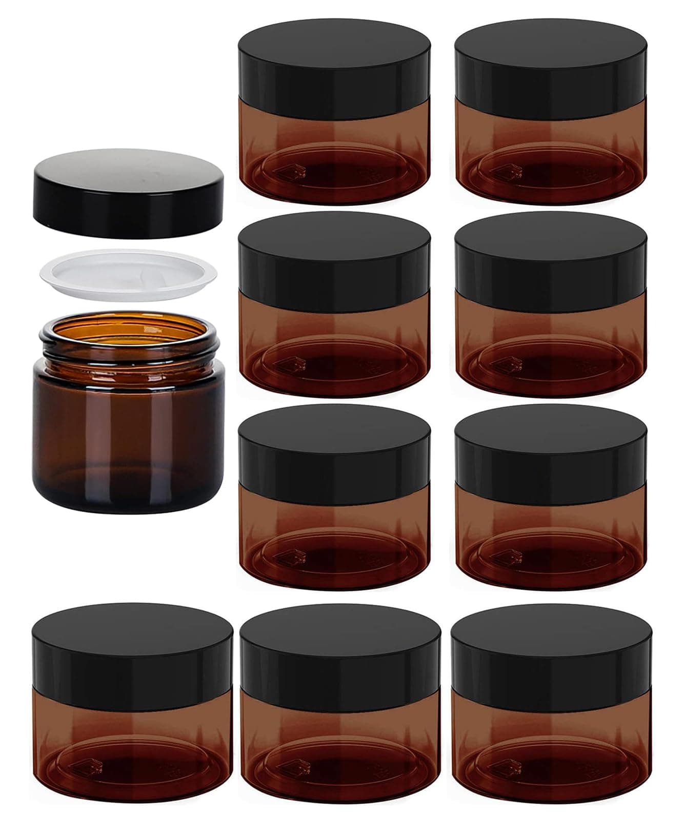 Glass Cream Jars, 10 Pack 30 Grams/30 ML Empty Amber Jars Round Glass Cosmetic Cream Jar Bottle with Lid Cosmetic Containers Refillable Glass Face Cream Box Pot for Balms, Lotion, Ointment