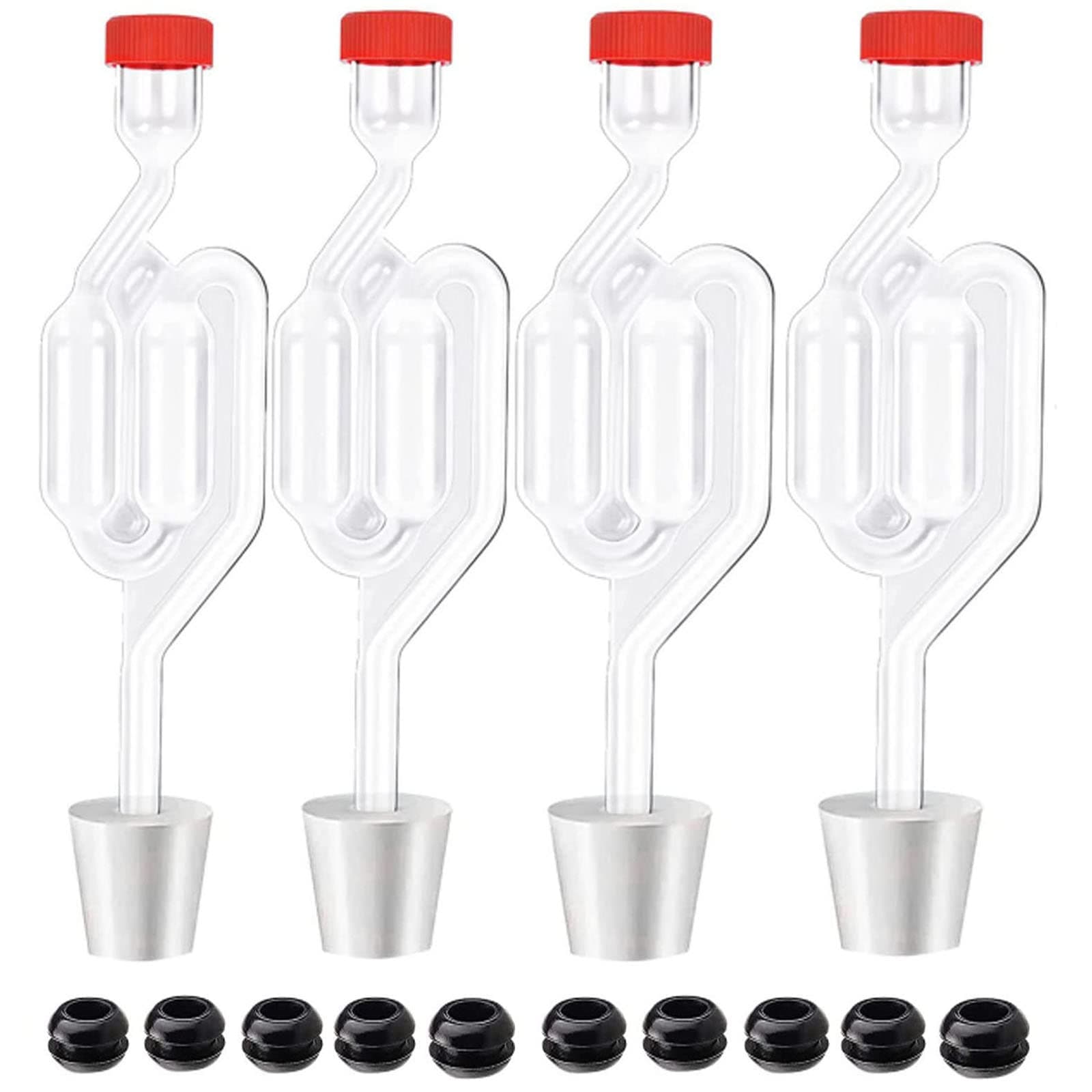 4PACK Twin Bubble Airlock Set, Fermentation Airlock,Brewing Airlocks Brew Kits Airlocks for Fermenting with 4 Stoppers + 10 Grommets
