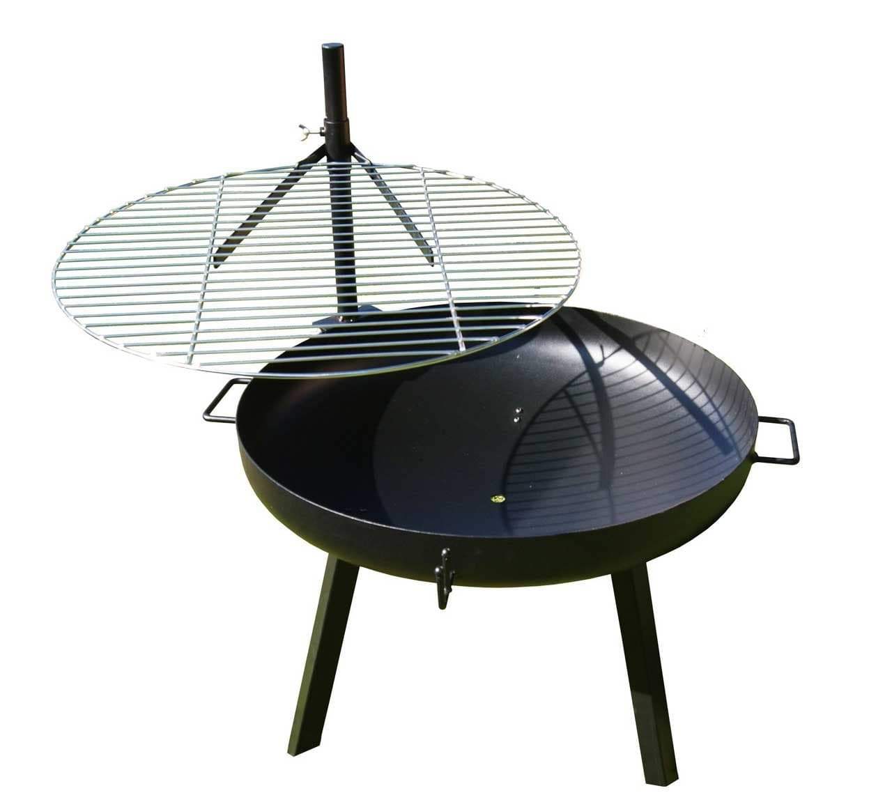 Aktiona B-Stock Solid Stainless Steel Barbecue Fire Pit, 70 cm, with Swivelling Height-Adjustable Grill, 60 cm, Includes Grill Brush