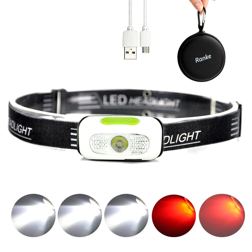 LED Headtorch Rechargeable Runing Head Torch Light Weight Waterproof (Red)