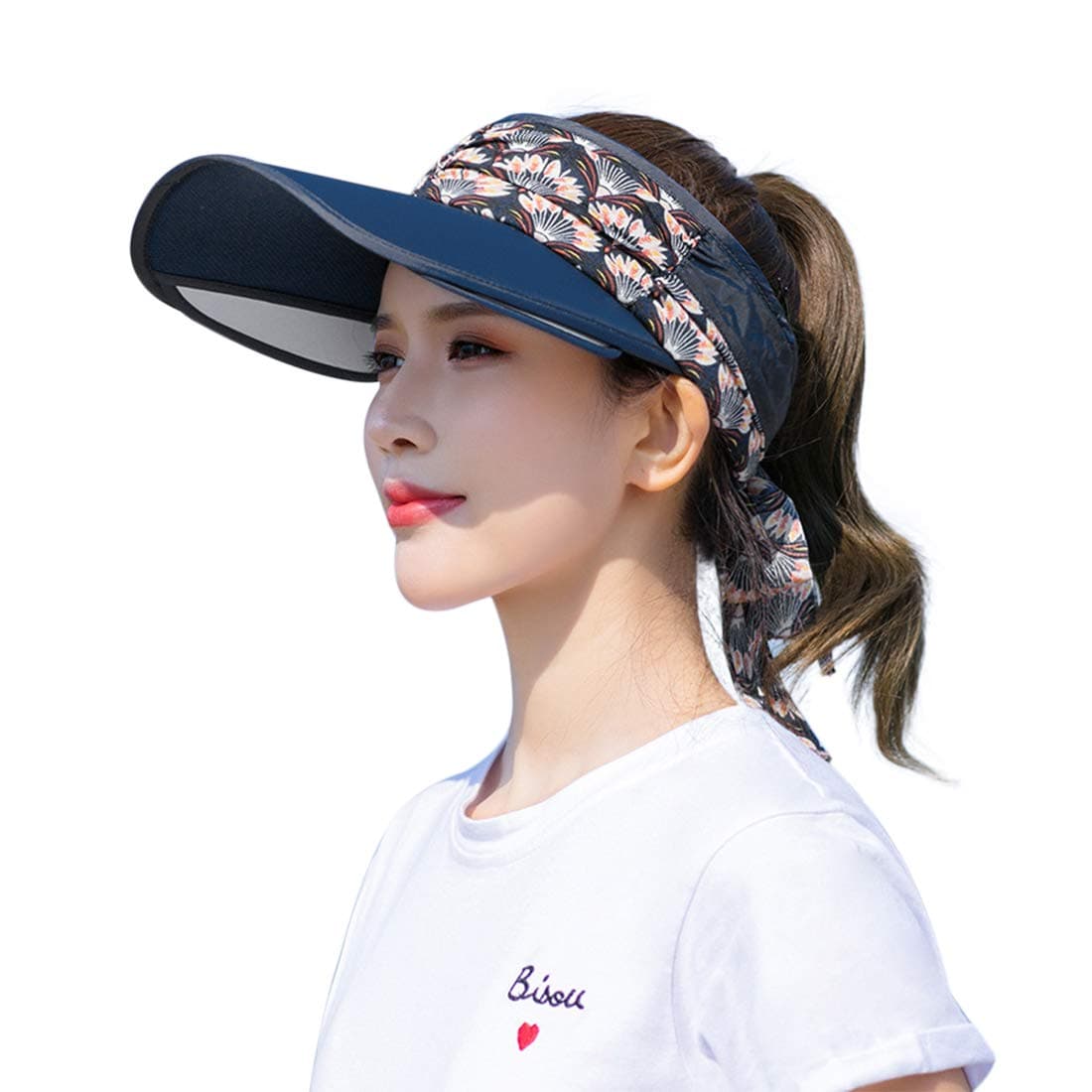 Women's Flower Ponytail Hat Retractable Visor Sun Hat