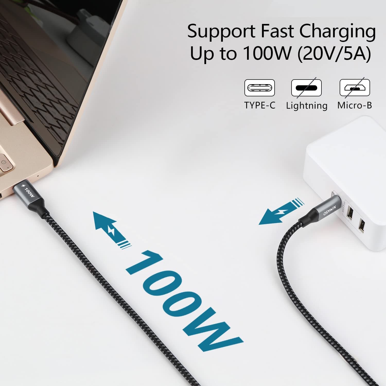 USB C to USB C Cable 1M,NIMASO USB Type C 100W 20V/5A PD Fast Charging Data Cable Lead with E-Mark Chip for Macbook Pro,iPad Pro 2020/2018,MacBook Air,ChromeBook Pixel,GalaxyS20 Ultra/S8/S8+/Note 10