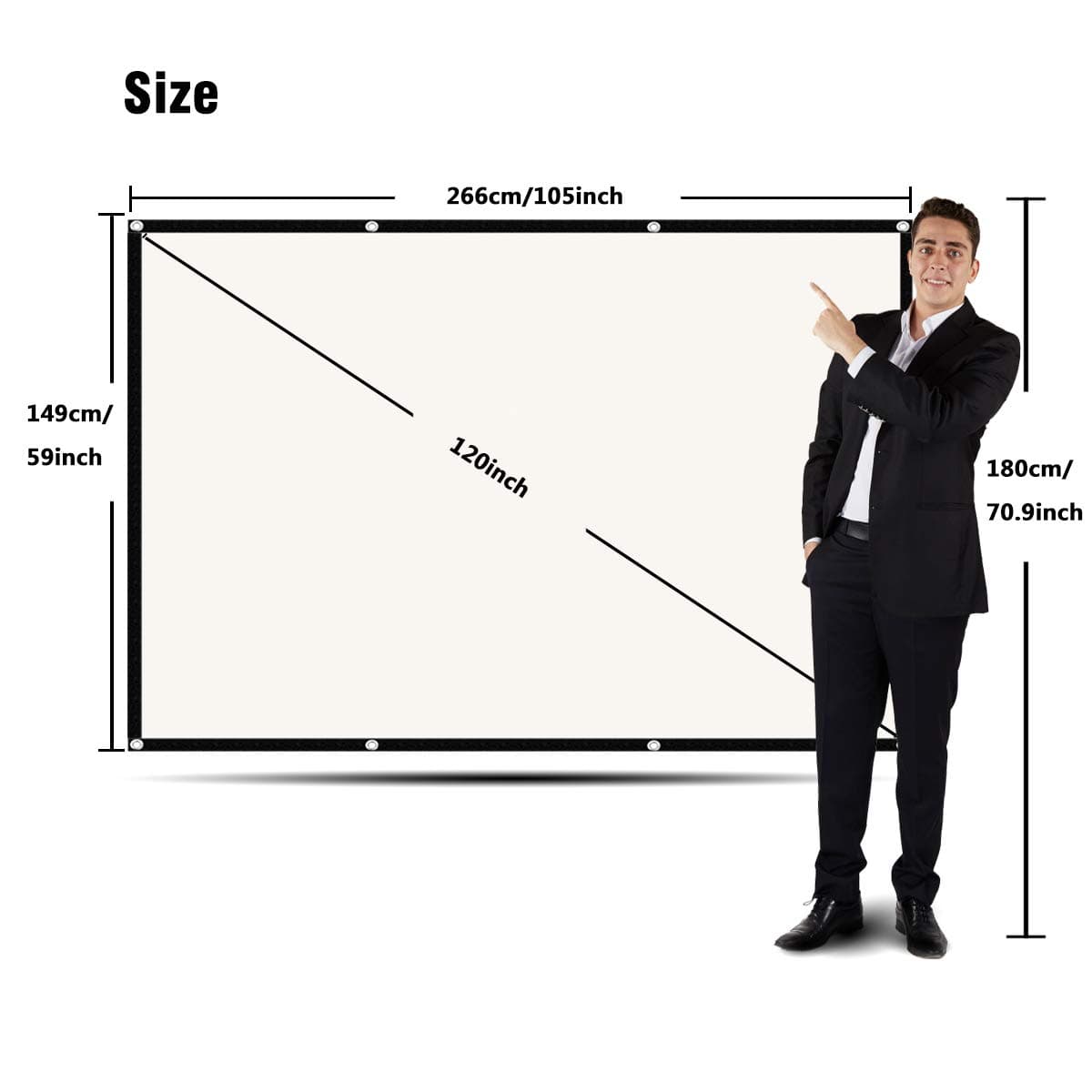 Projector Screen 120 Inch, Portable Projector Screen with 16:9 HD 4K Screen for School Home Theatre Cinema, Foldable Projector Screen - 271cm(W) X 155cm(H) Matte White Widescreen