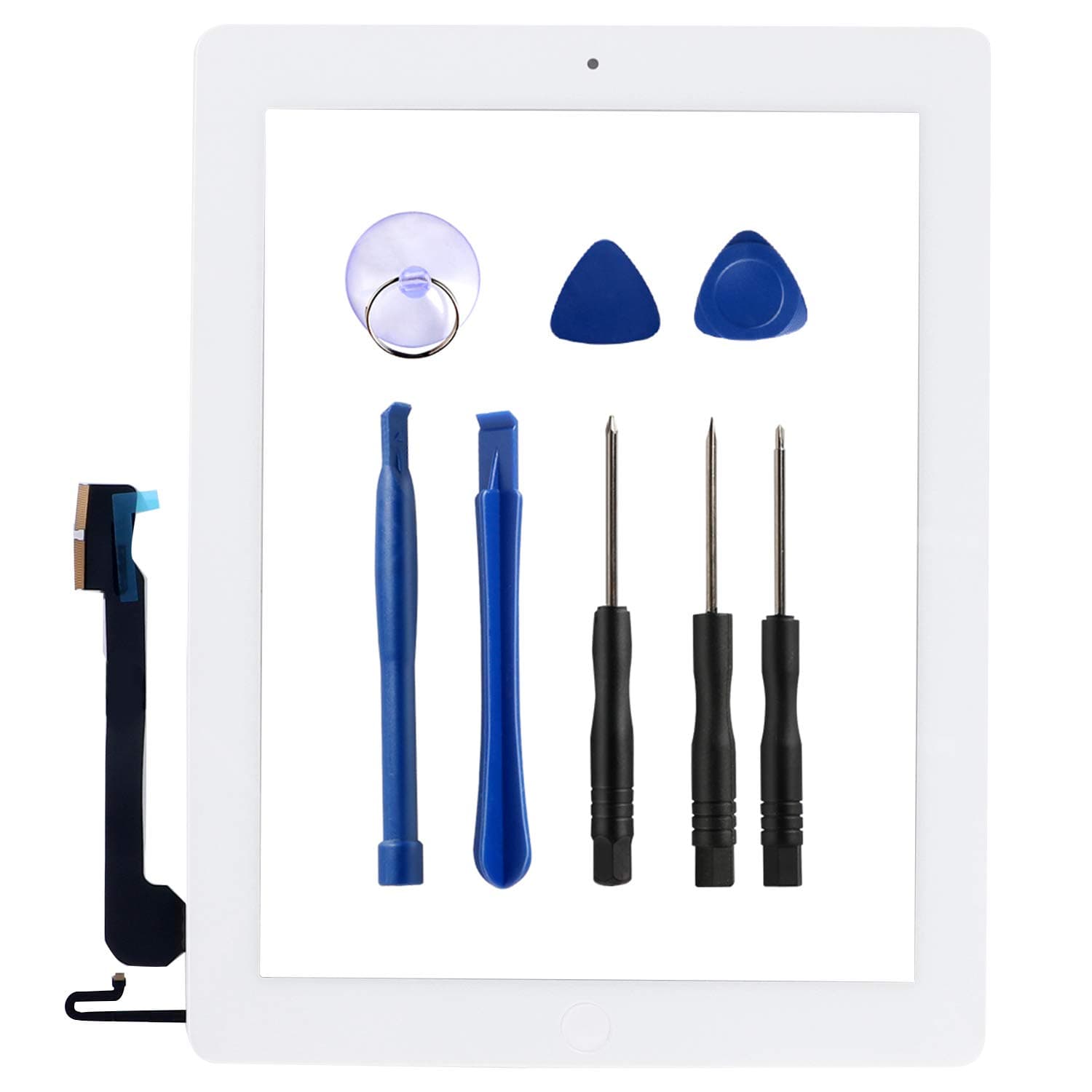 Compatible with ipad 4th Generation Touch Screen Glass Digitizer Replacement, Home Button Flex, Adhesive Tape,Repair Tools kit (White)
