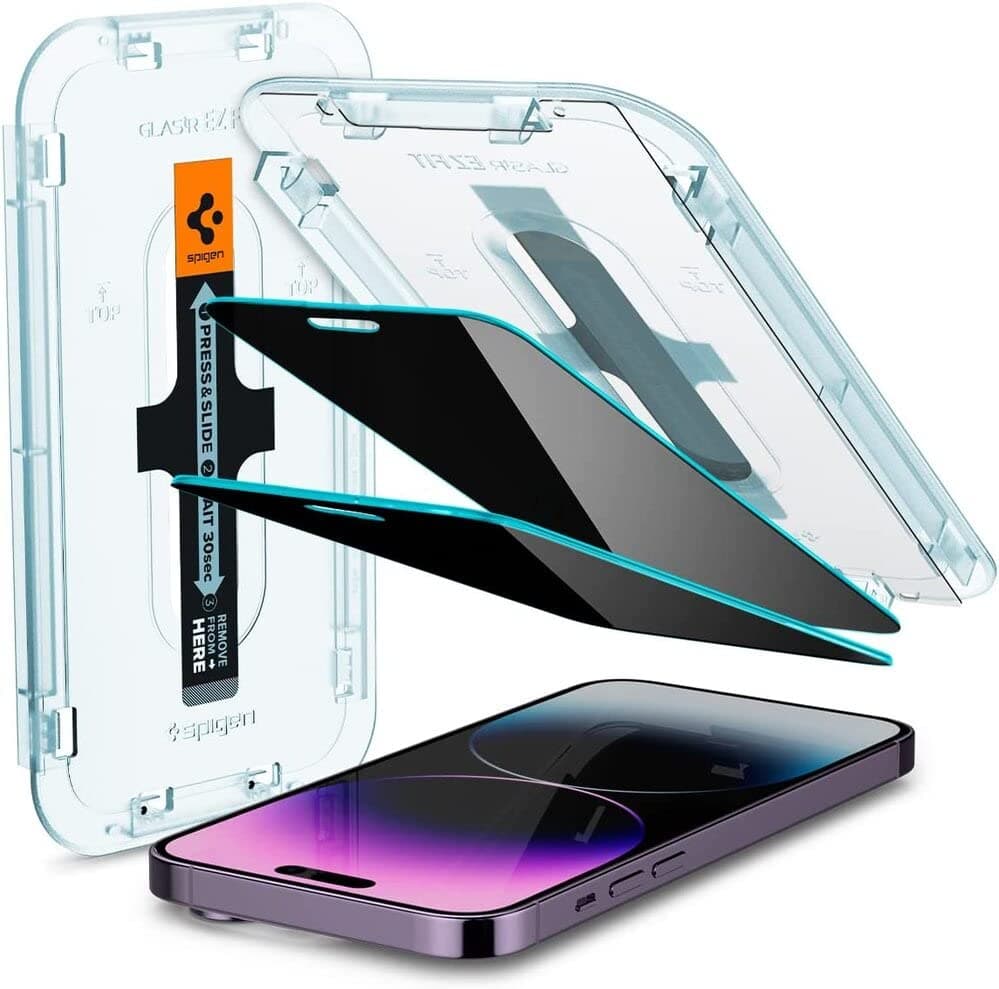 Spigen EZ Fit Privacy Tempered Glass Screen Protector for iPhone 14 Pro Max - 2 Pack