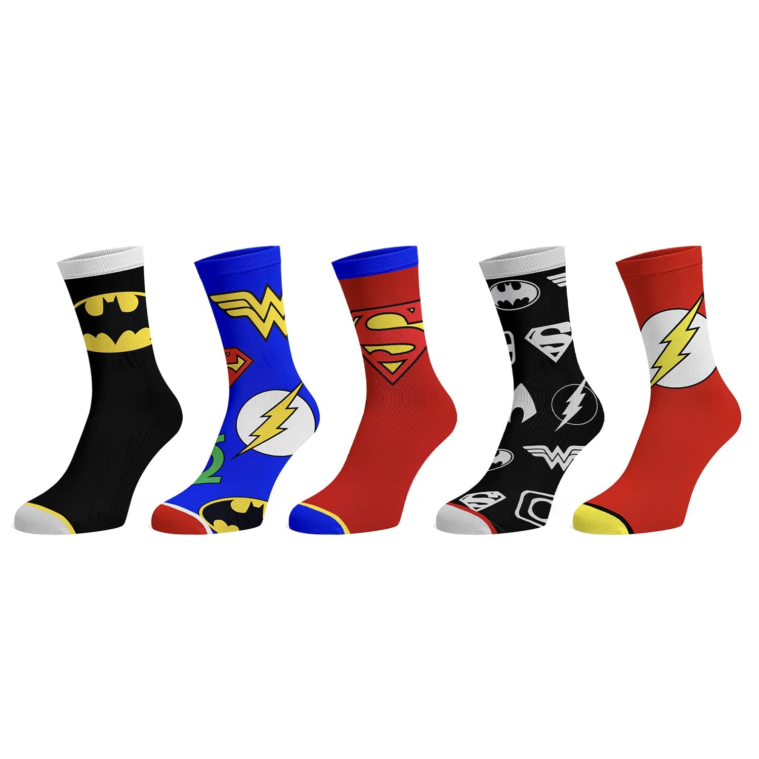 BioworldDC Comics Justice League Superhero Comic Character Crew Socks (Pack of 5 pairs), Multi, M