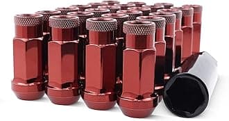 EZAccessory 14x1.5 Extended Tuner Lug Nuts 24 Pcs+Key Red Racing Open End for Chevy Blazer Full Size Silverado 1999+