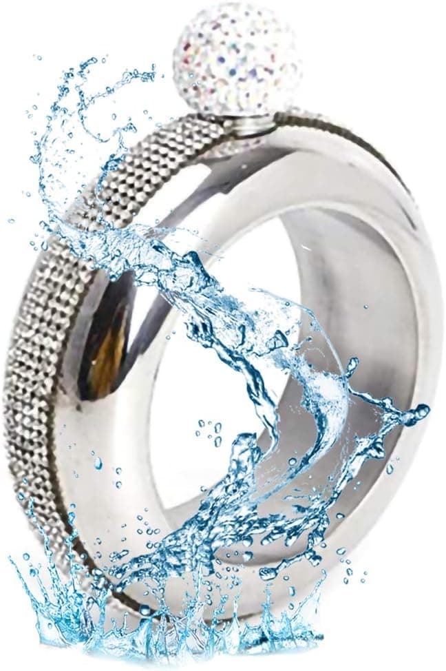 Hip Flask for Women, Bracelet Flask Bangle Flasks Creative Stainless 304 Steeland Hip Flask Funnel Set For Women 3.5 oz (Sliver With Rhinestones Lid)