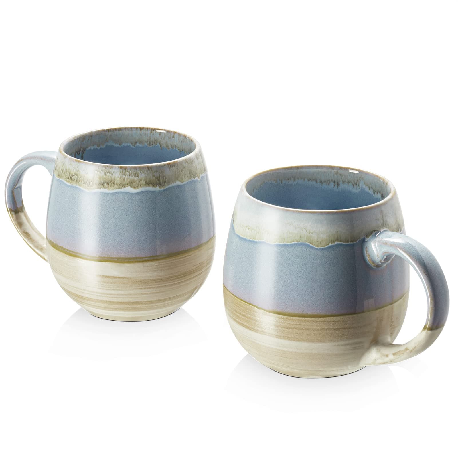 21 Oz Large Ceramic Coffee Mug, Stoneware Coffee Mugs Set of 2, Big Tea Cup for Office and Home, Gifts for Women, Dishwasher and Microwave Safe, Kiln Change Blue