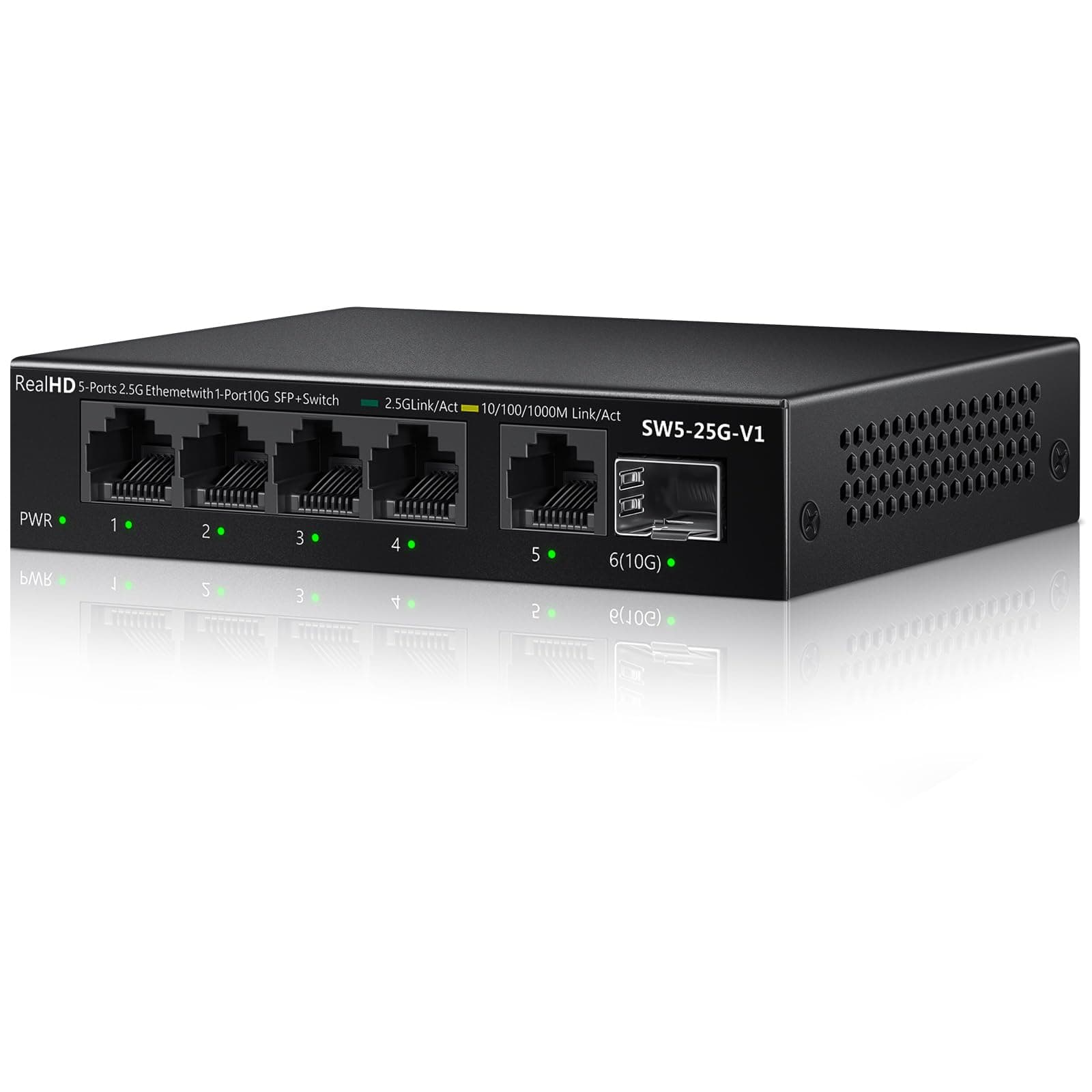 5 Port 2.5Gb Ethernet Switch Unmanaged Network Switch Ethernet Splitter | 5 x 2.5 Gigabit | 1 x 10G SFP+ | Multigig Switch 10-100-1000Mbps | 45G Bandwidth | Fanless Metal Internet Switch