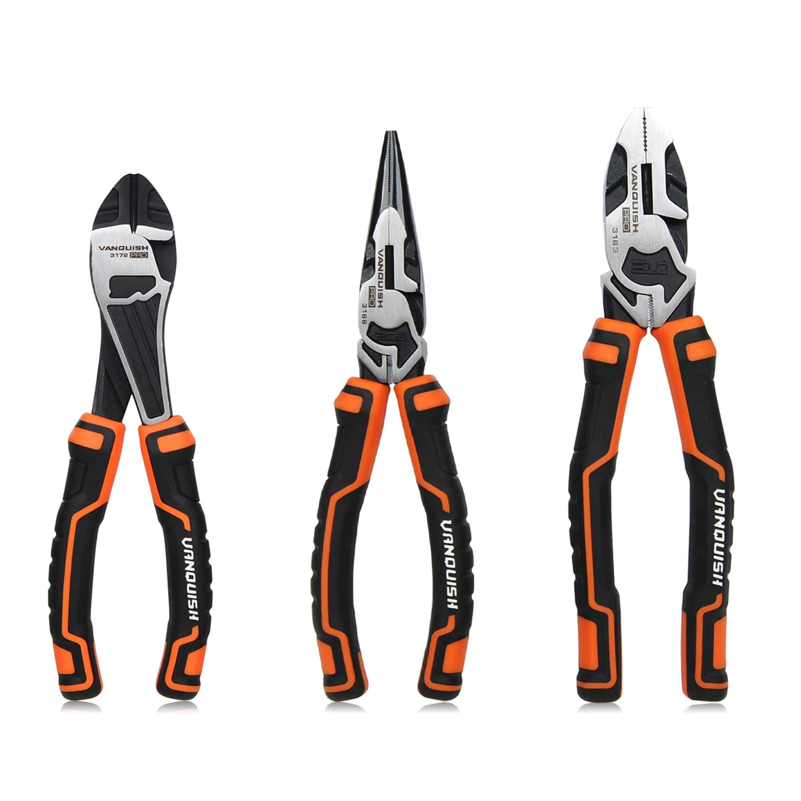 3-Piece Set: Wire Jaw Diagonal Cutting, Long Needle Nose, and Linemans Pliers Tool Set (3192)