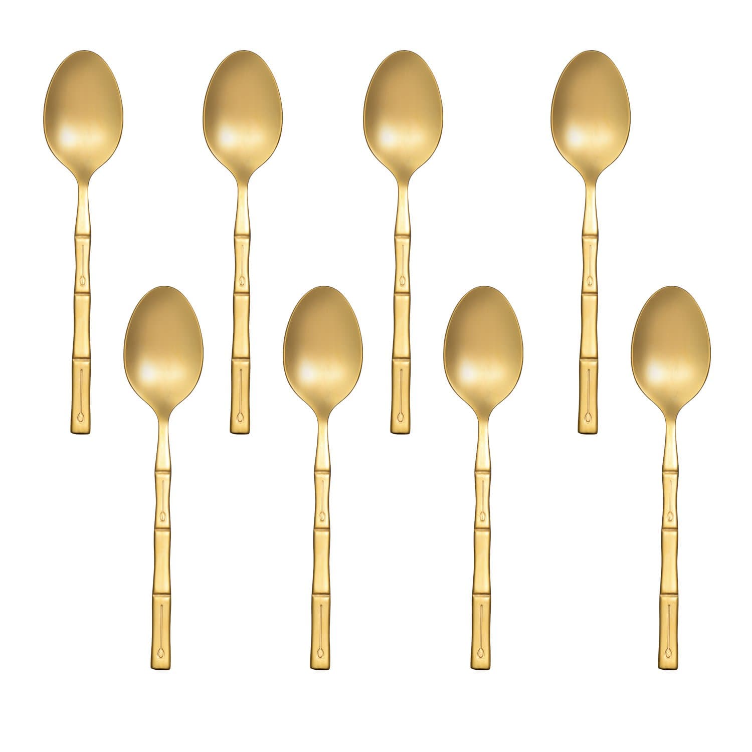 Flatasy Gold Spoons with Long Bamboo Handle for Home Dinner Kitchen Restaurant Use 7.2 Inches Set of 8