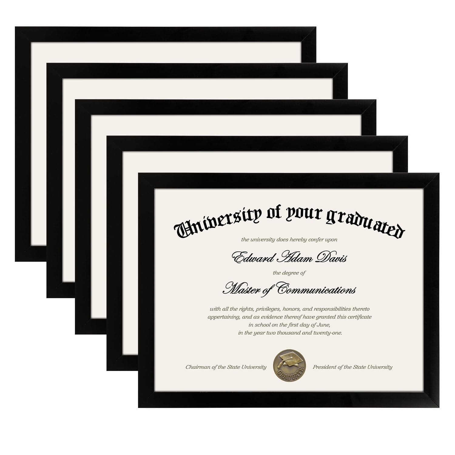 upsimples Certificate Frame with High Definition Glass, 8.5 by 11 Picture Diploma Document Frames for Wall and Tabletop, Black 5 Pack