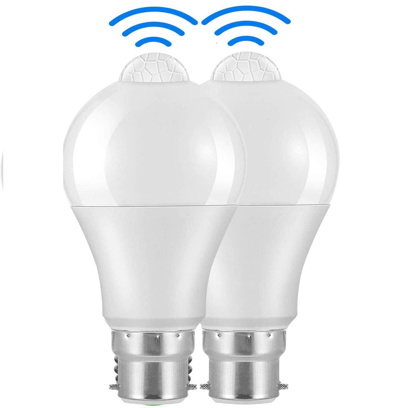 LED Smart Motion Light Bulbs - B22 PIR Light Sensor Bulb 12W Cool White 6000K Auto On/Off Night Lamp for Stairs, Garage, Corridor, Walkway, Yard, Hallway, Patio, Carport (2 Pack)