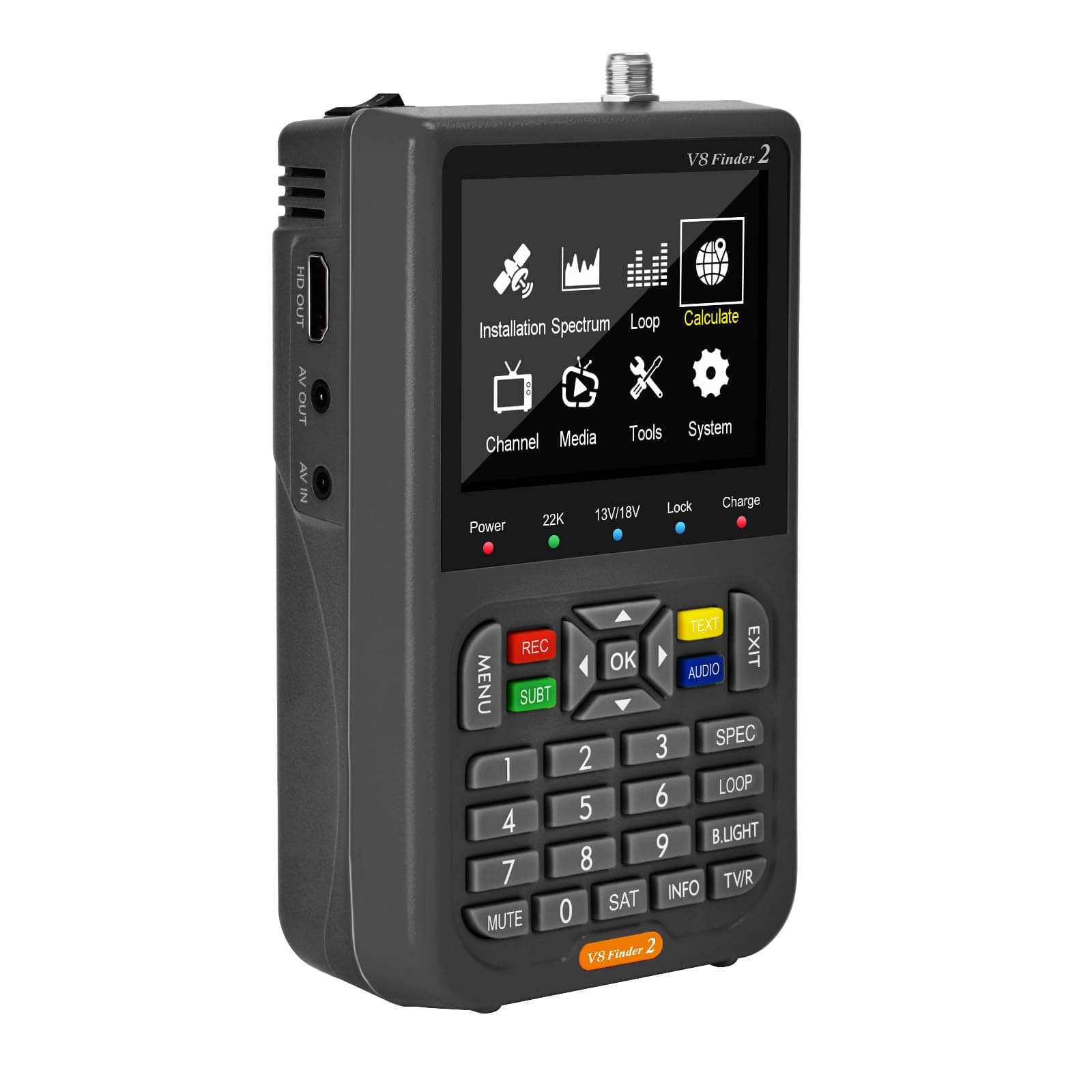 V8 Finder2 Satellite Finder, DVB-S/S2/S2X FTA Signal Receiver, Digital Satellite Signal Meter, Sat Dish TV Signal Strength Meter with LCD Screen & Backpack