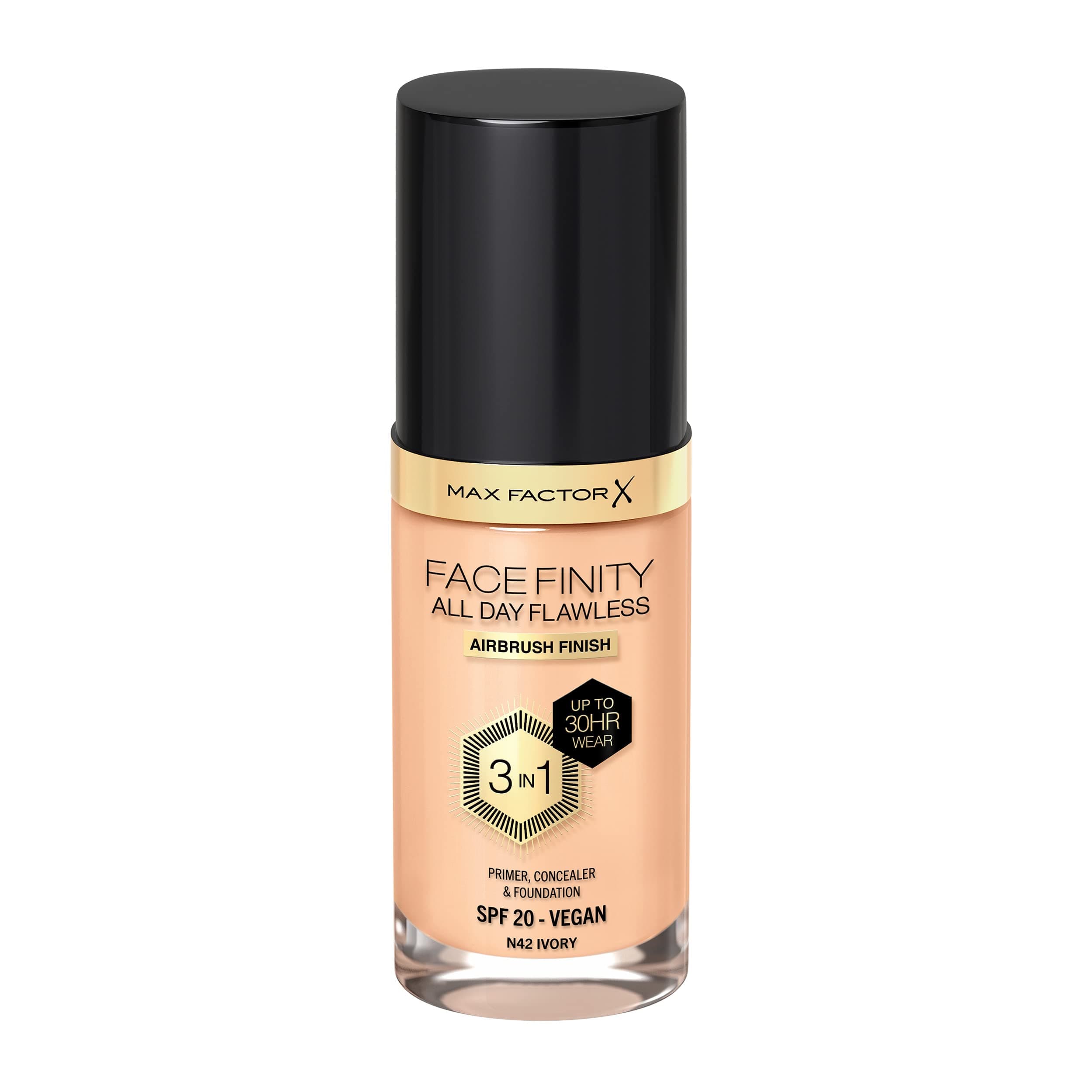 Max Factor Facefinity 3-in-1 All Day Flawless Liquid Foundation, SPF 20 - 42 Ivory, 30 ml