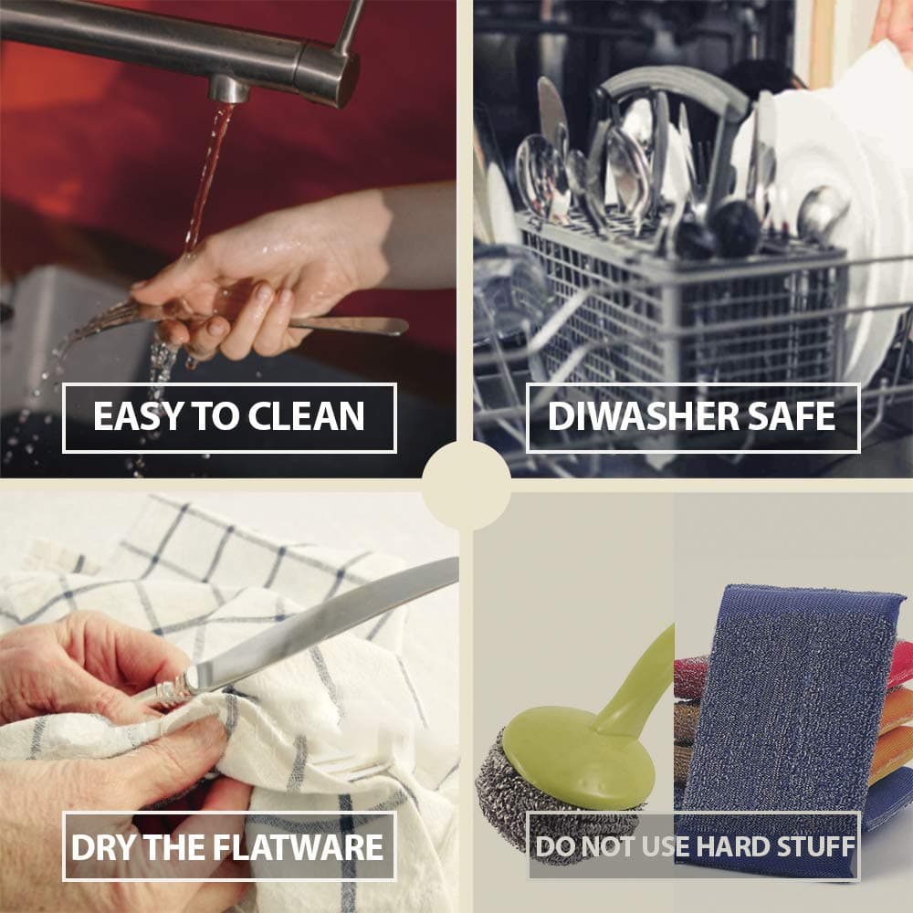 SDOM Blue Silverware Set，24-Piece Stainless Steel Flatware Service for 6, Mirror Finish Cutlery Set with Gift Box