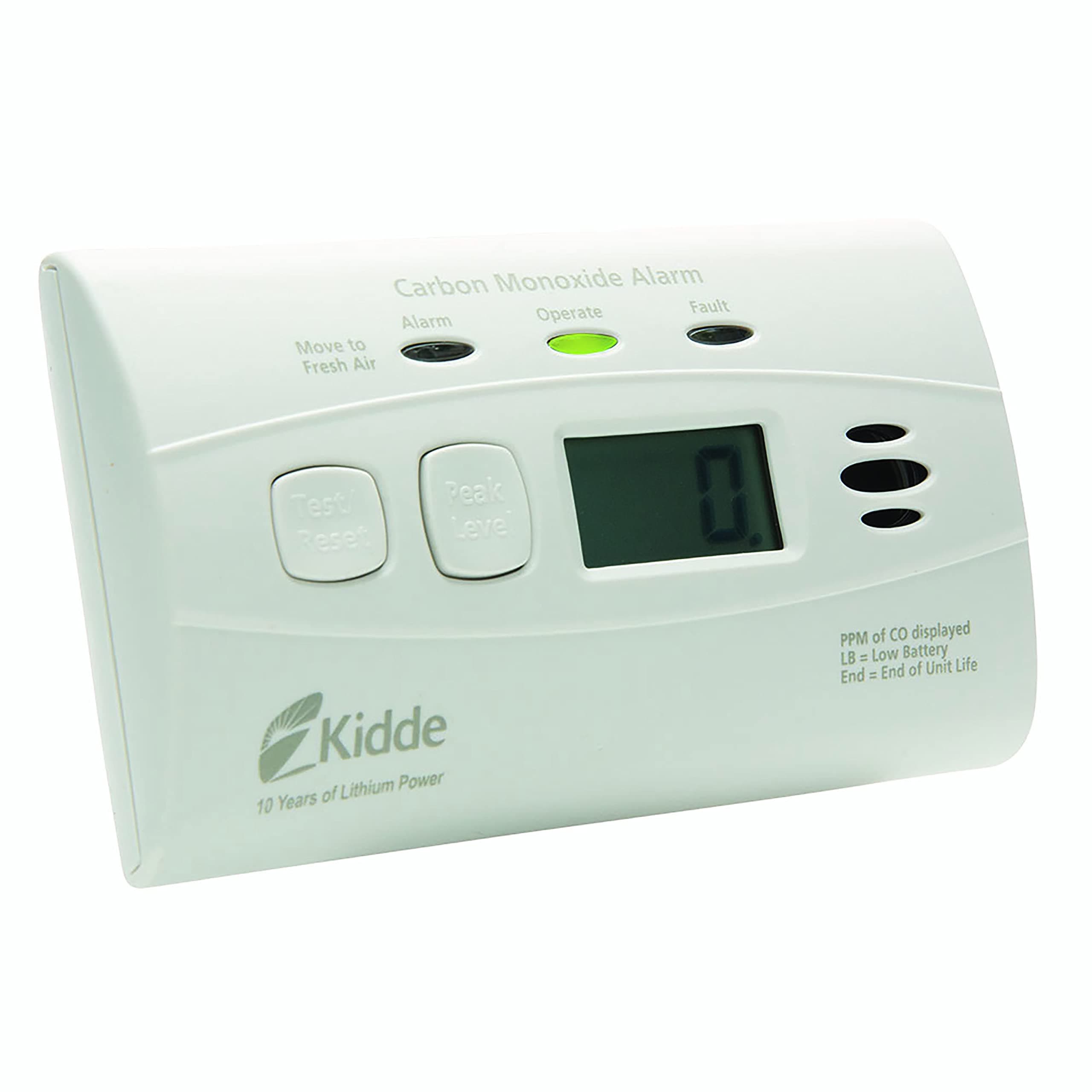 Carbon Monoxide Detector with 10-Year Battery, Digital Display, 3 LEDs, Replacement Indicator, Peak Level Memory