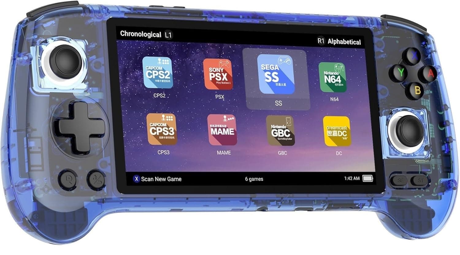 Voacle RG556 Retro Handheld Game Console, Dual System 5.48 Inch IPS Screen Built-in 128G TF Card Support TV Output (Transparent Blue-New)