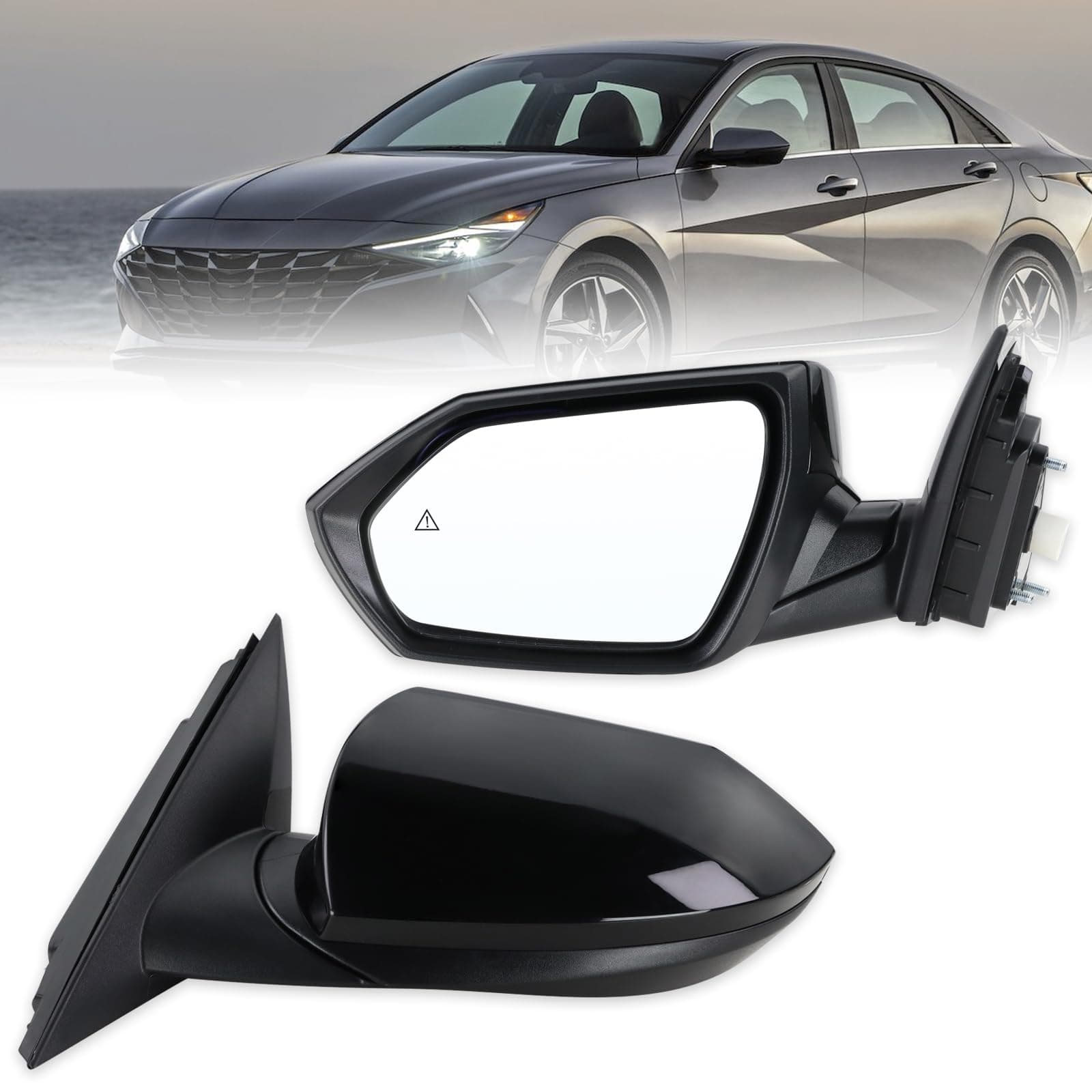 Left Driver Side Mirror Compatible With 2021 2022 2023 2024 2025 2026 Hyundai Elantra With Manual Folding Power Glass Blind Spot Heated Black Replace#87610AB040(7Pins)