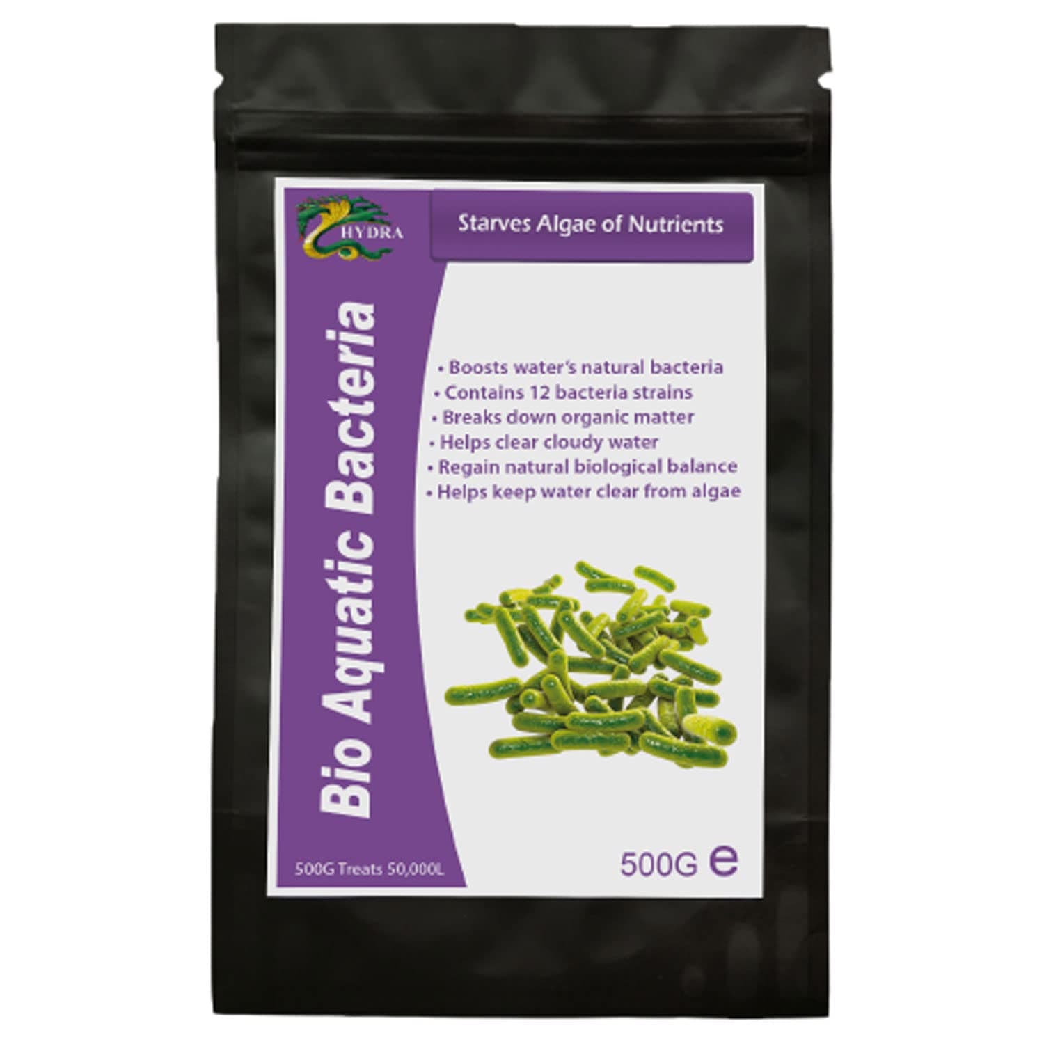 Hydra Bio Aquatic Bacteria - Balanced Pond Bacteria Improves Pond Quality | Boosts Natural Bacteria In Water & Helps Clear Algae | 500G Treats UpTo 50,000 Litres