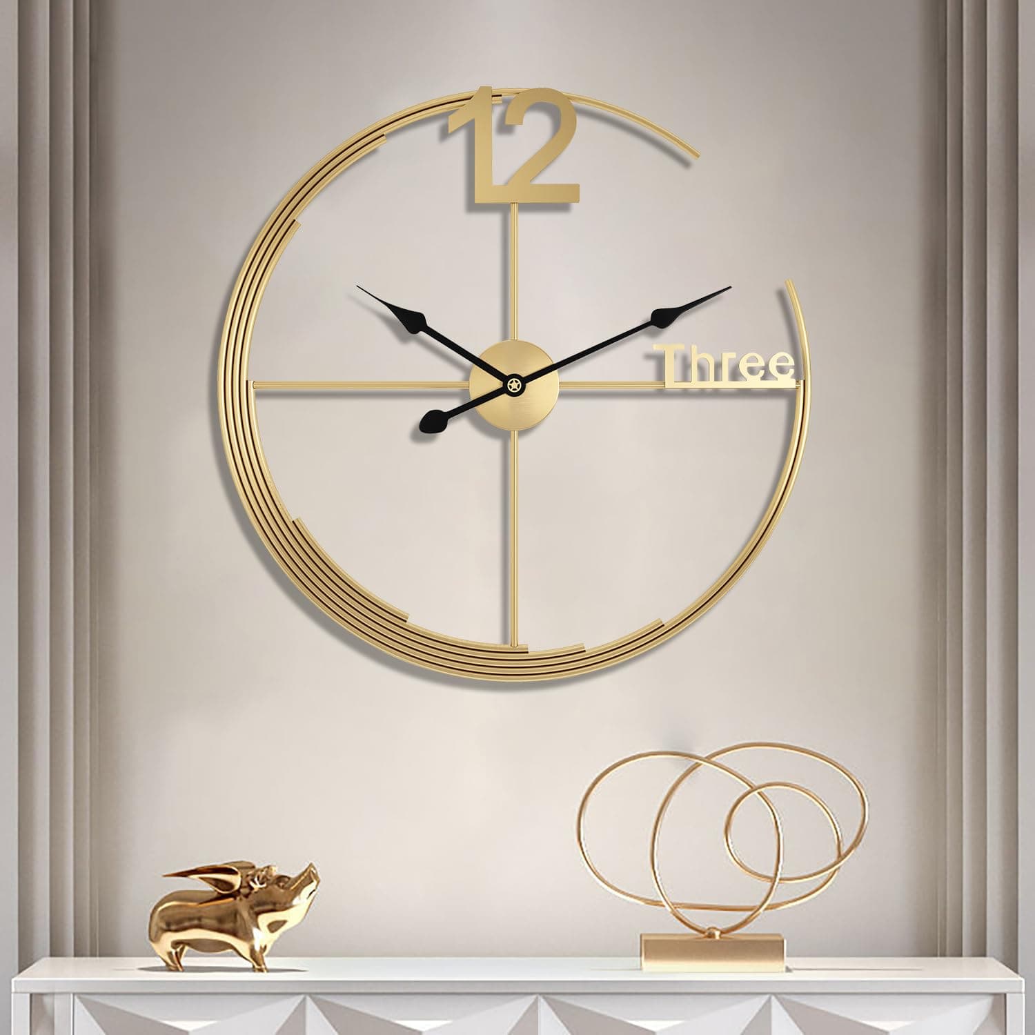 Large Gold Wall Clock,Modern Minimalist Wall Clock Round Silent Non-Ticking Battery Operated Decorative Clocks for Living Room/Entryway/Kitchen/Bedroom/Office/Home Metal Wall Decor 24 inch