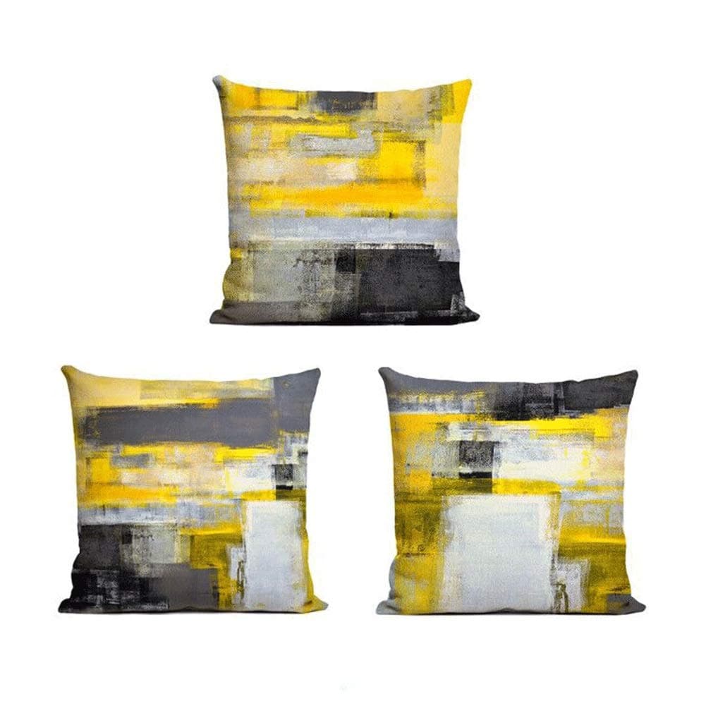 Decor MI Pillowcases Modern Grey Yellow Abstract Throw Pillow Covers Linen Square Pillowcase Decorative Cushion Pillow Cover Zipper Sofa Couch Bedroom Living Room Home Decor 18x18 inch, Set of 3
