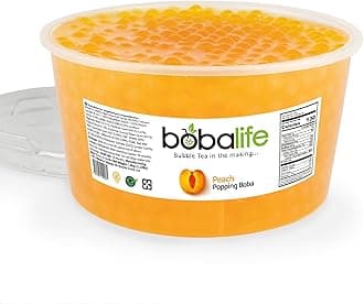Bobalife Peach Flavoured Popping Boba 32 Servings (1.6kg), Fruit Juice Filled Boba Pearls for Bubble Tea, Iced Drinks, Desserts, Cocktails & Slush | Low Fat, Gluten-Free & Vegan