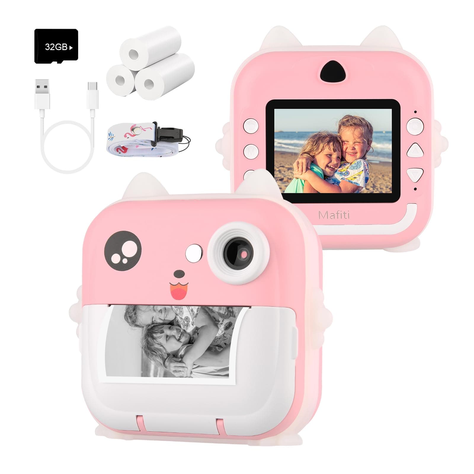 – HASTHIP Instant Camera for Kids, 2 in 1 Mini Camera Ink Free Printer, with 35GB TF Card and 2.4 Inch Color Screen Instant Print Camera for Kids, Kids Camera for Kids 3-14 Years (Pink)