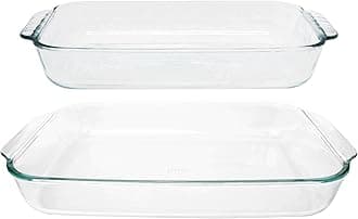 Basics Clear Glass Oblong Baking Dish Set, 2-Piece Value Pack (3-Quart & 2-Quart) - Oven, Microwave and Dishwasher Safe, Perfect for Casseroles, Deserts, Food Preparations and so much More - Made in USA