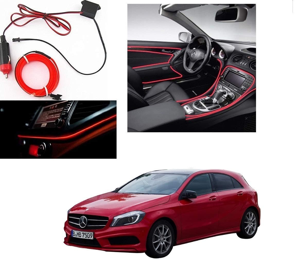 Kozdiko Red Color 12V 5Mtrs Roll Cold Light Car Socket Strip Neon Lamp Mood Creator Decor InteriorLighting for Mercedes Benz A-Class