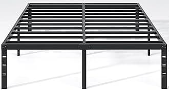 NEW JETO Metal Bed Frame,Queen Size Bed Frame with Storage Space,Heavy Duty Sturdy Mattress Foundation,Easy Assembly,No Box Spring Needed, Black,18 Inch,Queen