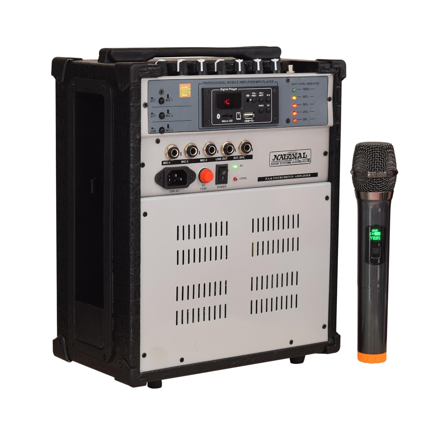 Professional Cube 40 W Karaoke Portable PA System with Bluetooth FM USB and Remote, Rechargeable, 1 Wireless Microphone Portable PA Amplifier 8" Speaker, 3 Mic Input,Sound System