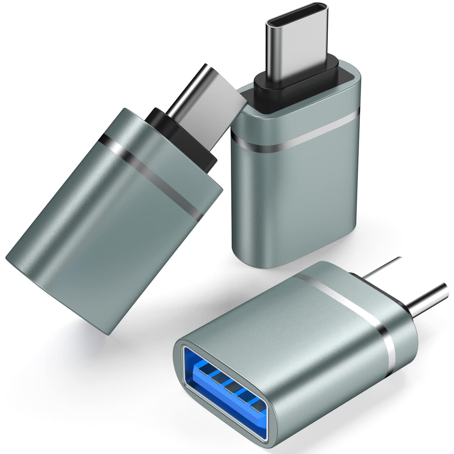 USB C to USB Adapter 3-Pack USB C Male to USB 3.0 Female Adapter Compatibllity for iMac 2021 for iPad Pro 2021 for MacBook Pro 2020 for MacBook Air 2020 and Other Type C or Thunderbolt 3 Devices gray