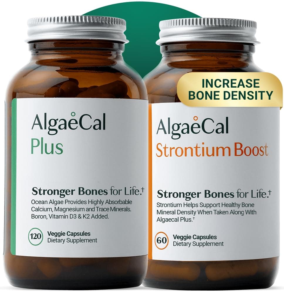 Algaecal Bone Builder Pack, Plus & Strontium Boost, Work Together For 3X Density Increase, Plant-Based Calcium, Whole Food Supplement, Includes Vitamin D3 13 Essential Minerals