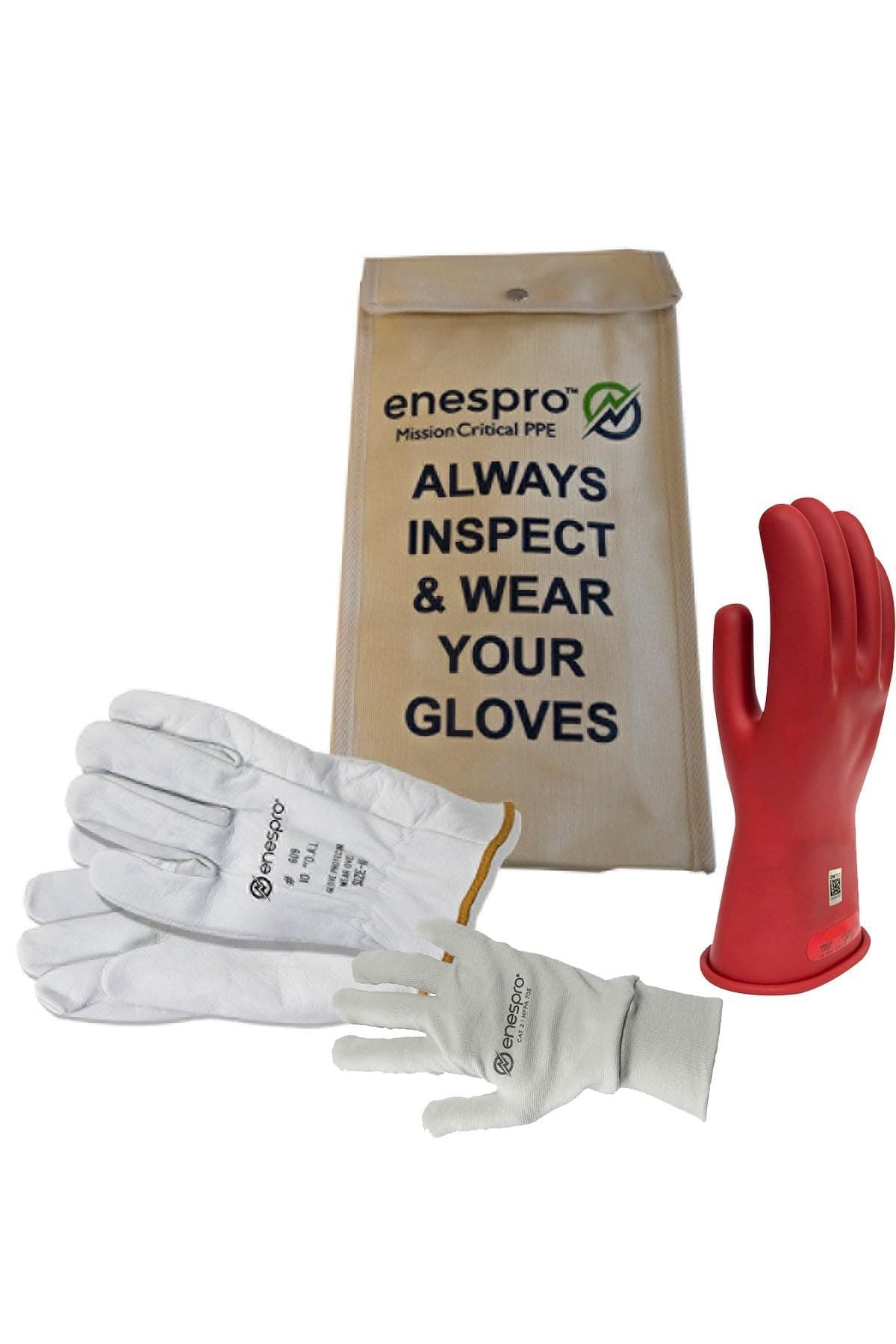 Sponsored Ad - Enespro Class 0 Yellow Rubber Voltage Insulating Glove Premium Kit with FR Knit Glove and Leather Protectors