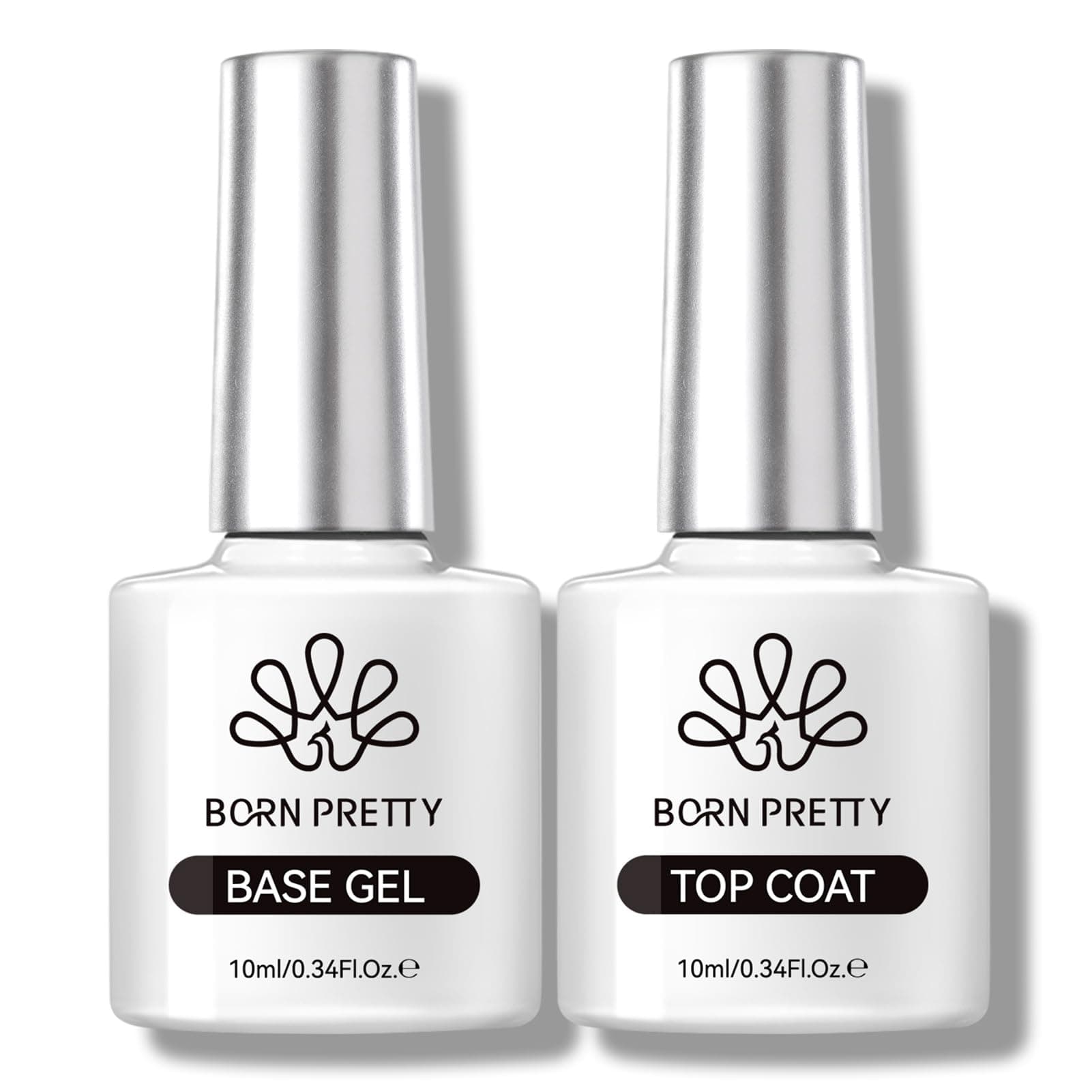 Base & Top Coat Set 2PCS, High Glossy Top Coat, Base Gel for Long Lasting Nails Shine Finish, Nail Art DIY Design Manicure Gifts for Women 10ML