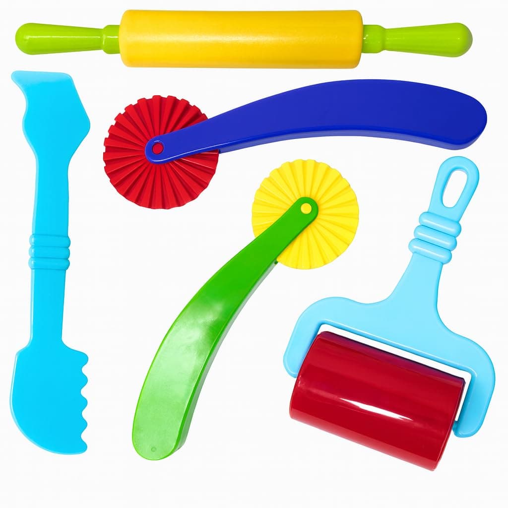 Playdough Tools for Kids – 5-Piece Play Dough Tool Set with Rolling Pin & Cutters