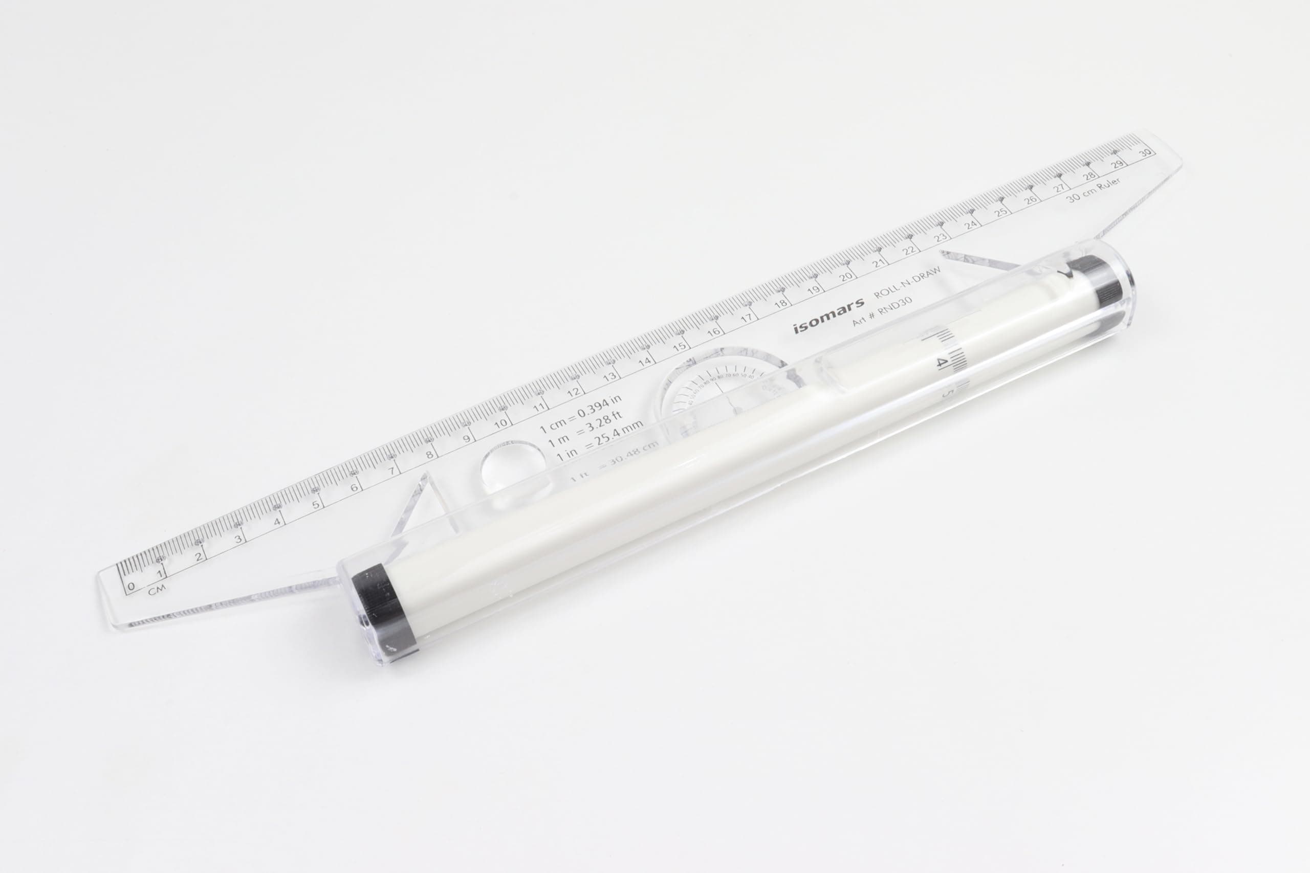 Isomars Rolling Ruler – 12-Inch (30 cm) Multifunctional Transparent Ruler with Integrated Protractor – Ideal for Technical Drawing, Drafting, and Engineering