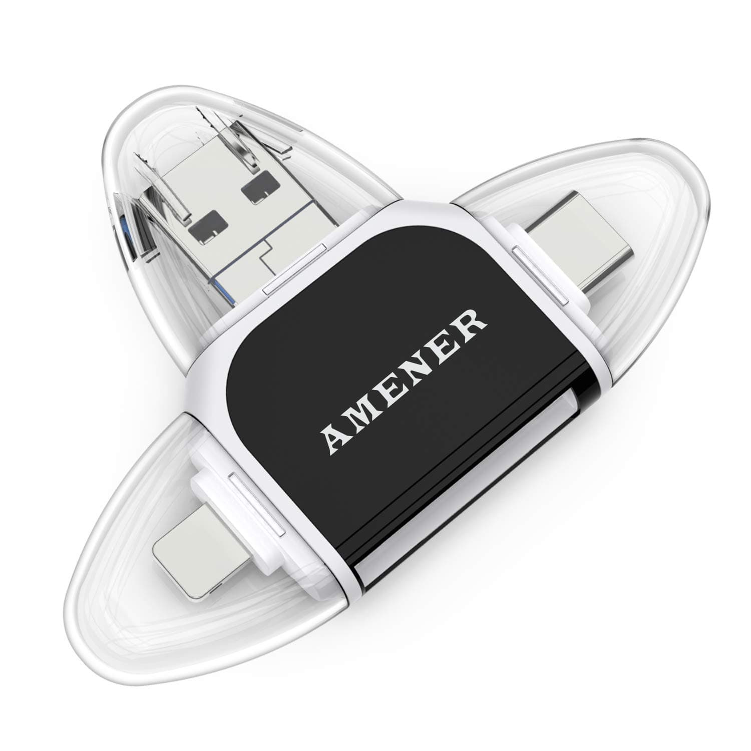 USB Adapter Card Reader AMENER SD & Micro SD Card Reader for Smartphone Laptop, Memory Card Adapter USB C, Micro USB, USB 4 Interfaces, for Camera Cell Phone (Black)