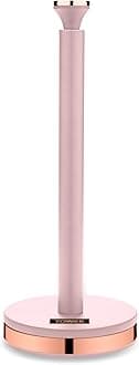 Tower T826133PNK Cavaletto Towel Pole Kitchen Roll Holder with Soft Underliner, Marshmallow Pink and Rose Gold