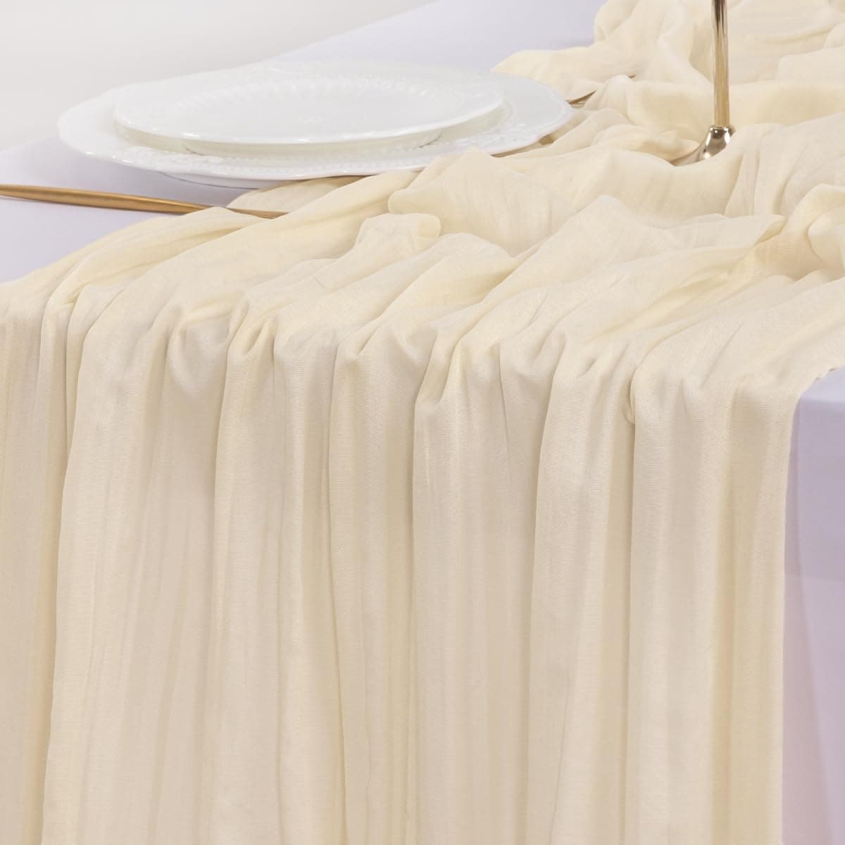 Socomi Beige Table Runner Spring Easter Cheesecloth Table Runner 170 inch Cheese Cloth 14FT Boho Rustic Gauze for Wedding Party Baby Shower Decor