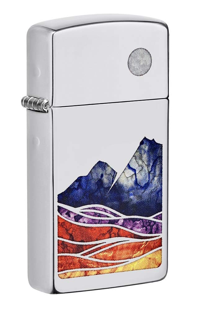 Slim Landscape Design High Polish Chrome Windproof Lighter, One Size